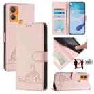 For Oukitel C33 Cat Rat Embossed Pattern RFID Leather Phone Case with Lanyard(Pink) - 1