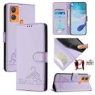 For Oukitel C33 Cat Rat Embossed Pattern RFID Leather Phone Case with Lanyard(Purple) - 1