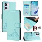 For Oukitel C36 / C35 Cat Rat Embossed Pattern RFID Leather Phone Case with Lanyard(Mint Green) - 1