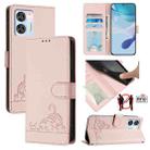 For Oukitel C36 / C35 Cat Rat Embossed Pattern RFID Leather Phone Case with Lanyard(Pink) - 1