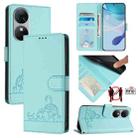 For Oukitel C38 Cat Rat Embossed Pattern RFID Leather Phone Case with Lanyard(Mint Green) - 1