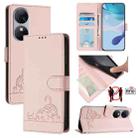 For Oukitel C38 Cat Rat Embossed Pattern RFID Leather Phone Case with Lanyard(Pink) - 1