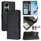 For Oukitel C38 Cat Rat Embossed Pattern RFID Leather Phone Case with Lanyard(Black) - 1