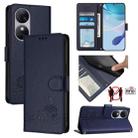 For Oukitel C38 Cat Rat Embossed Pattern RFID Leather Phone Case with Lanyard(Blue) - 1