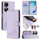 For Oukitel C38 Cat Rat Embossed Pattern RFID Leather Phone Case with Lanyard(Purple) - 1