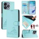 For Oukitel C51 Cat Rat Embossed Pattern RFID Leather Phone Case with Lanyard(Mint Green) - 1