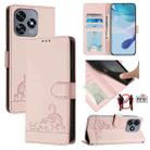 For Oukitel C51 Cat Rat Embossed Pattern RFID Leather Phone Case with Lanyard(Pink) - 1