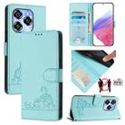 For Oukitel C50 Cat Rat Embossed Pattern RFID Leather Phone Case with Lanyard(Mint Green) - 1