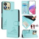 For Oukitel C57s Cat Rat Embossed Pattern RFID Leather Phone Case with Lanyard(Mint Green) - 1