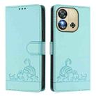 For Oukitel C57s Cat Rat Embossed Pattern RFID Leather Phone Case with Lanyard(Mint Green) - 2