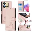 For Oukitel C57s Cat Rat Embossed Pattern RFID Leather Phone Case with Lanyard(Pink) - 1