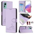 For Ulefone Note 14 Cat Rat Embossed Pattern RFID Leather Phone Case with Lanyard(Purple) - 1