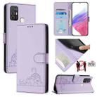 For ZTE Blade A52 Cat Rat Embossed Pattern RFID Leather Phone Case with Lanyard(Purple) - 1