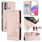 For ZTE Blade A53 Cat Rat Embossed Pattern RFID Leather Phone Case with Lanyard(Pink) - 1