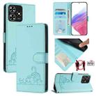 For ZTE Blade A73 4G Cat Rat Embossed Pattern RFID Leather Phone Case with Lanyard(Mint Green) - 1