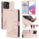 For ZTE Blade A73 4G Cat Rat Embossed Pattern RFID Leather Phone Case with Lanyard(Pink) - 1