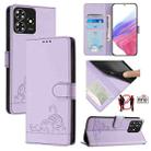 For ZTE Blade A73 4G Cat Rat Embossed Pattern RFID Leather Phone Case with Lanyard(Purple) - 1