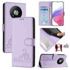 For ZTE Blade A73 5G Cat Rat Embossed Pattern RFID Leather Phone Case with Lanyard(Purple) - 1