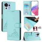 For ZTE Blade V50 Vita Cat Rat Embossed Pattern RFID Leather Phone Case with Lanyard(Mint Green) - 1