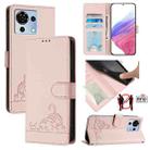 For ZTE Blade V50 Vita Cat Rat Embossed Pattern RFID Leather Phone Case with Lanyard(Pink) - 1