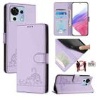 For ZTE Blade V50 Vita Cat Rat Embossed Pattern RFID Leather Phone Case with Lanyard(Purple) - 1