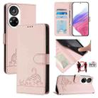 For ZTE Blade V40s Cat Rat Embossed Pattern RFID Leather Phone Case with Lanyard(Pink) - 1