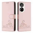 For ZTE Blade V40s Cat Rat Embossed Pattern RFID Leather Phone Case with Lanyard(Pink) - 2