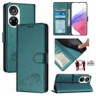 For ZTE Blade V40s Cat Rat Embossed Pattern RFID Leather Phone Case with Lanyard(Peacock Green) - 1