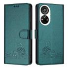 For ZTE Blade V40s Cat Rat Embossed Pattern RFID Leather Phone Case with Lanyard(Peacock Green) - 2