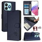 For ZTE Blade A75 4G Cat Rat Embossed Pattern RFID Leather Phone Case with Lanyard(Blue) - 1