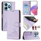 For ZTE Blade A75 4G Cat Rat Embossed Pattern RFID Leather Phone Case with Lanyard(Purple) - 1