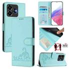 For ZTE Blade V60 Design Cat Rat Embossed Pattern RFID Leather Phone Case with Lanyard(Mint Green) - 1