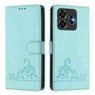 For ZTE Blade V60 Design Cat Rat Embossed Pattern RFID Leather Phone Case with Lanyard(Mint Green) - 2