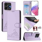 For ZTE Blade V60 Design Cat Rat Embossed Pattern RFID Leather Phone Case with Lanyard(Purple) - 1