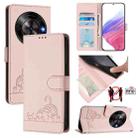 For ZTE Blade A75 5G Cat Rat Embossed Pattern RFID Leather Phone Case with Lanyard(Pink) - 1