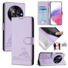 For ZTE Blade A75 5G Cat Rat Embossed Pattern RFID Leather Phone Case with Lanyard(Purple) - 1