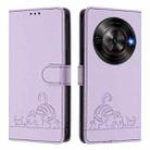 For ZTE Blade A75 5G Cat Rat Embossed Pattern RFID Leather Phone Case with Lanyard(Purple) - 2