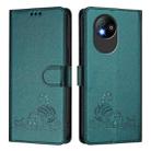 For ZTE Blade A35 Lite Cat Rat Embossed Pattern RFID Leather Phone Case with Lanyard(Peacock Green) - 2