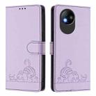 For ZTE Blade A35 Lite Cat Rat Embossed Pattern RFID Leather Phone Case with Lanyard(Purple) - 2