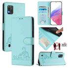 For ZTE Blade A52 Lite Cat Rat Embossed Pattern RFID Leather Phone Case with Lanyard(Mint Green) - 1