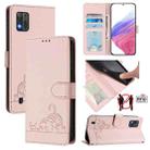 For ZTE Blade A52 Lite Cat Rat Embossed Pattern RFID Leather Phone Case with Lanyard(Pink) - 1