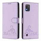 For ZTE Blade A52 Lite Cat Rat Embossed Pattern RFID Leather Phone Case with Lanyard(Purple) - 2