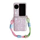For OPPO Find N3 Flip Pearlescent Shell Texture Side Buckle Phone Case with Rainbow Bracelet(Pink) - 1