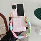 For OPPO Find N3 Flip Pearlescent Shell Texture Side Buckle Phone Case with Rainbow Bracelet(Pink) - 2