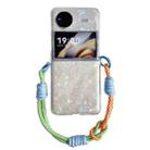 For vivo X Flip Pearlescent Shell Texture Side Buckle Phone Case with Rainbow Bracelet(Beige) - 1