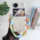 For vivo X Flip Pearlescent Shell Texture Side Buckle Phone Case with Rainbow Bracelet(Beige) - 2