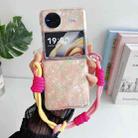 For vivo X Flip Pearlescent Shell Texture Side Buckle Phone Case with Rainbow Bracelet(Pink Green) - 2