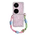 For Huawei P50 Pocket Pearlescent Shell Texture Side Buckle Phone Case with Rainbow Bracelet(Pink) - 1