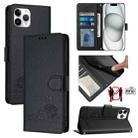 For iPhone 11 Pro Cat Rat Embossed Pattern RFID PU Phone Case with Wrist Strap(Black) - 1