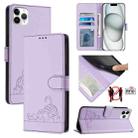 For iPhone 11 Pro Max Cat Rat Embossed Pattern RFID PU Phone Case with Wrist Strap(Purple) - 1